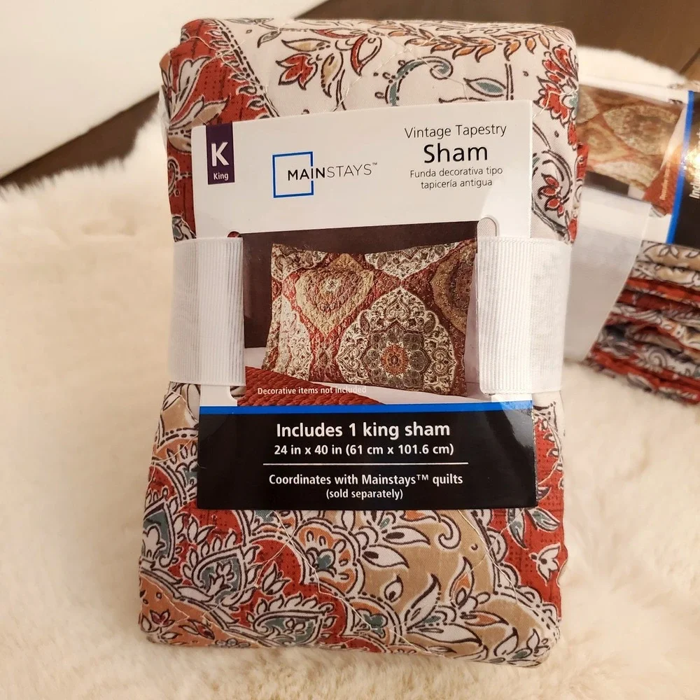 Mainstays Vintage Tapestry 2 Quilt Sham, King Reversible Floral Medallion 24x40